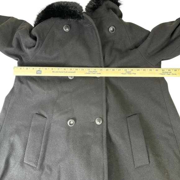 Vintage 90s DONNYBROOK Womens Full Length Wool Hooded Coat Rabbit Fur Trim Hood